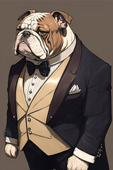 bulldog in a tuxedo
