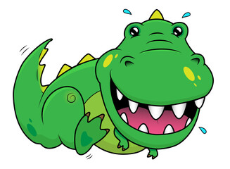 Naklejka premium Cute dinosaur children cartoon. Funny happy tyrannosaurus kids illustration