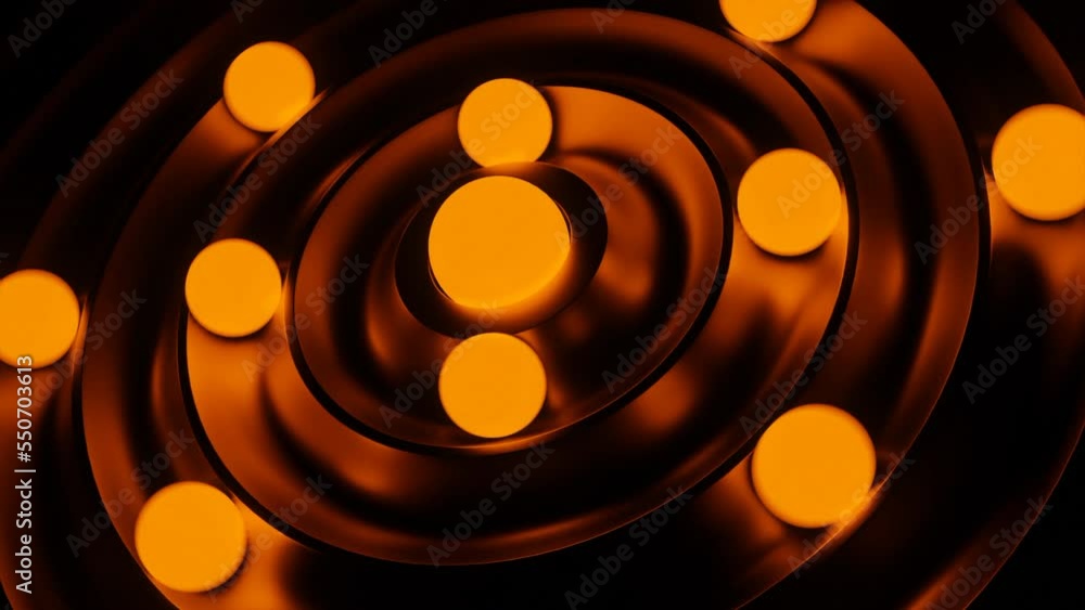 Poster green and orange background with a maze of balls. design. bright balls rolling in different directio