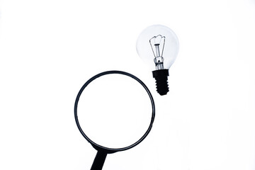light bulb and magnifying glass