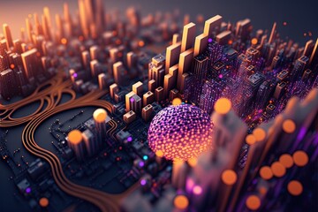 Illustration about futuristic city. Illustration about business. Made by AI.