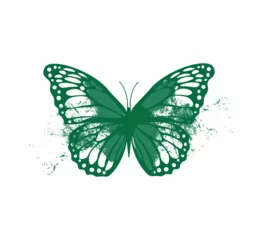 Wall murals Butterflies in Grunge green butterfly with grunge fill on white background
