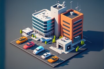 Illustration about isometric cartoon city map. Illustration about business. Made by AI.