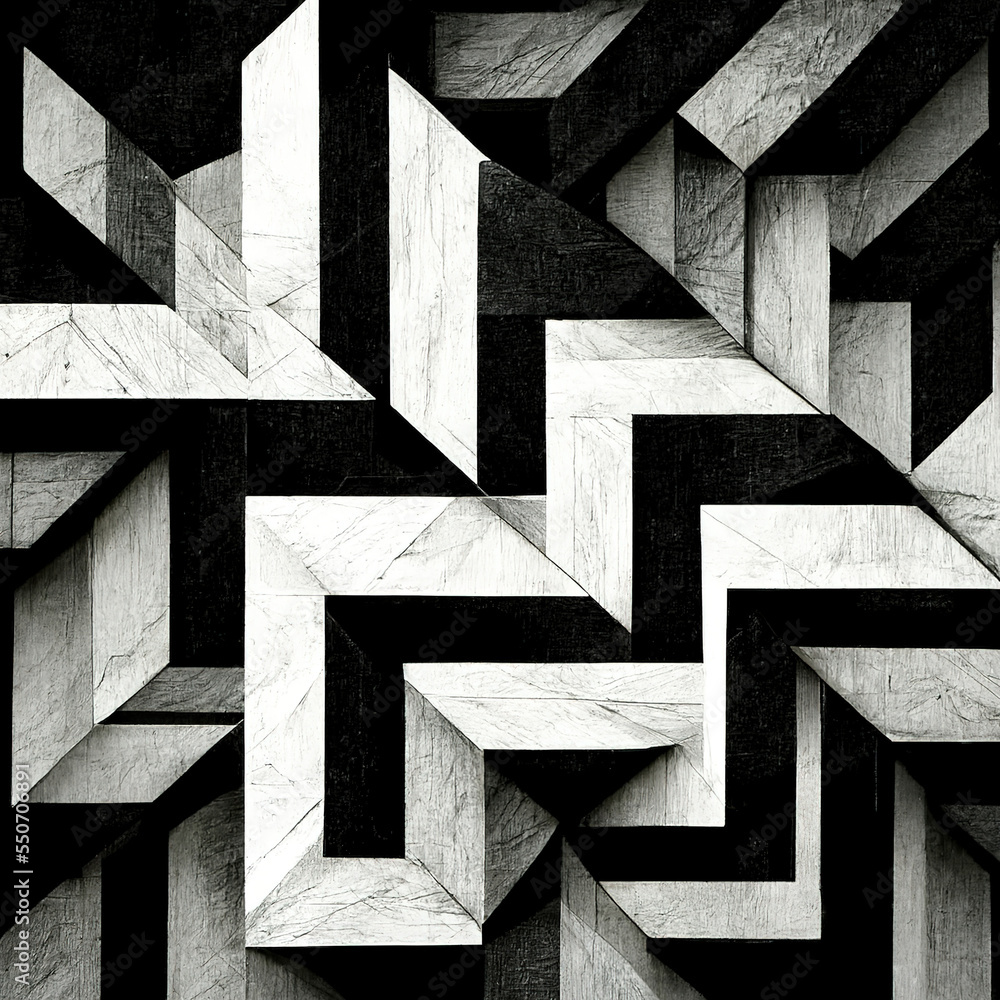 Wall mural modern abstract dynamic shapes black and white background with grainy paper texture. digital art.