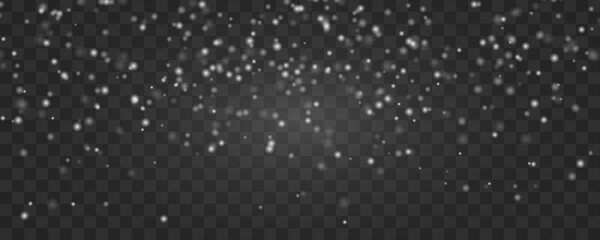 Realistic vector falling snow overlay. Shining snowflakes background for Christmas banner on transparent. Stock royalty free vector illustration