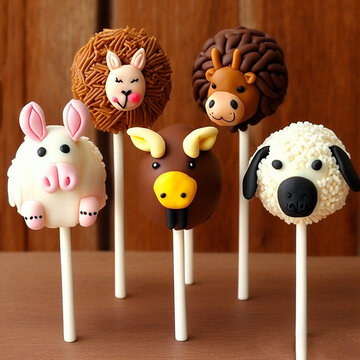 Ai Genreated Farm Animal Cake Pops. Created Using Ai Generative. 