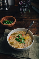 Noodle Soup with Duck Meat and Vegetables