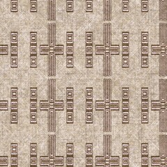 Obraz premium Sepia brown geometric canvas effect seamless texture. Material geo organic pattern. Worn vintage decorative design. 
