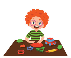 little kid play with toy clay plasticine