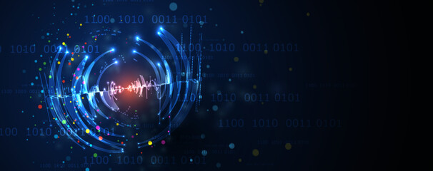 Quantum processing. Deep learning artificial intelligence. Future new technology  for business or science presentation