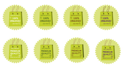 Eco, bio, organic and natural products sticker, label, badge and logo.
Ecology icon. Logo template with green leaves for organic and eco
friendly products. Vector illustration