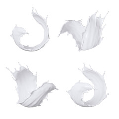 Set of dairy cream or milk splashes. 3d illustration