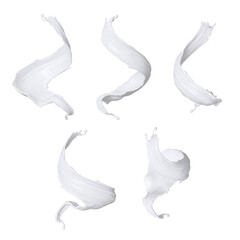 Set of dairy cream or milk splashes. 3d illustration