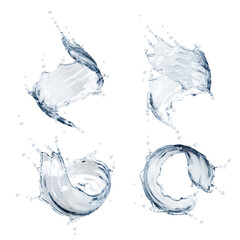 Set of pure water splashes. 3d illustration - obrazy, fototapety, plakaty