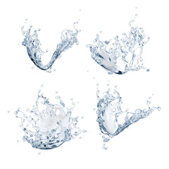 Set of pure water splashes. 3d illustration