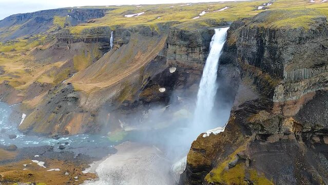 H&aacute;ifoss waterfall in Southern Iceland in May, one of the highest waterfalls in Iceland. 