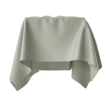 3d Render Of Abstract Folded Cloth, White Curtain