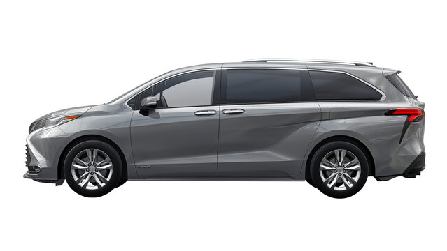Dallas. USA. September 11, 2022. Toyota Sienna Platinum Hybrid. Large family minivan with hybrid engine. 3d illustration.