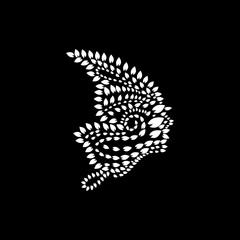 face vector logo design with leaves in black and white color