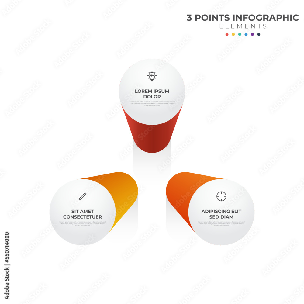 Poster 3 points circular infographic element, cycle layout diagram with icon and colorful color, can be use