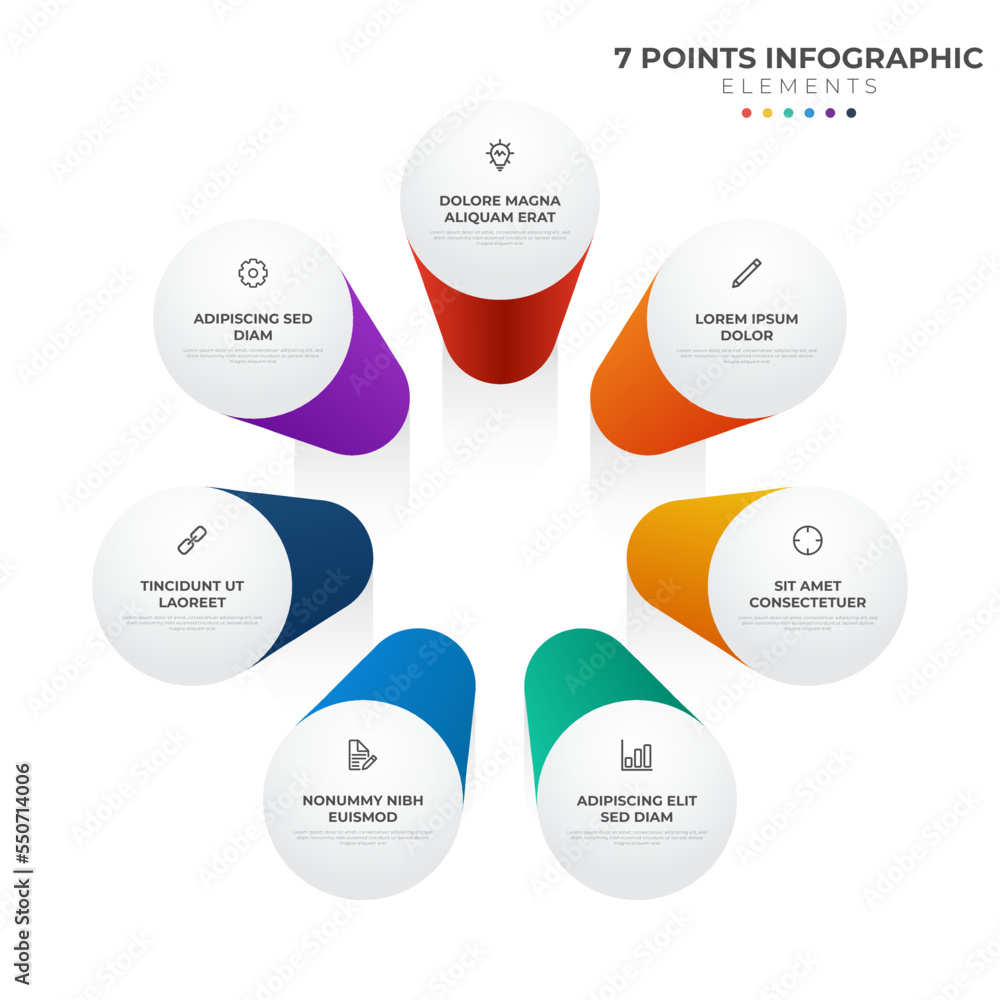 Poster 7 points circular infographic element, cycle layout diagram with icon and colorful color, can be use