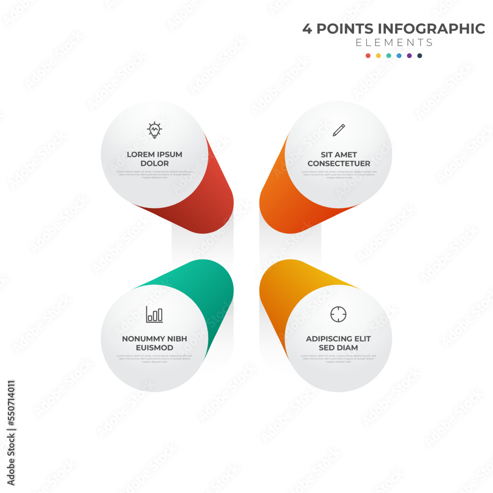 Poster 4 points circular infographic element, cycle layout diagram with icon and colorful color, can be use