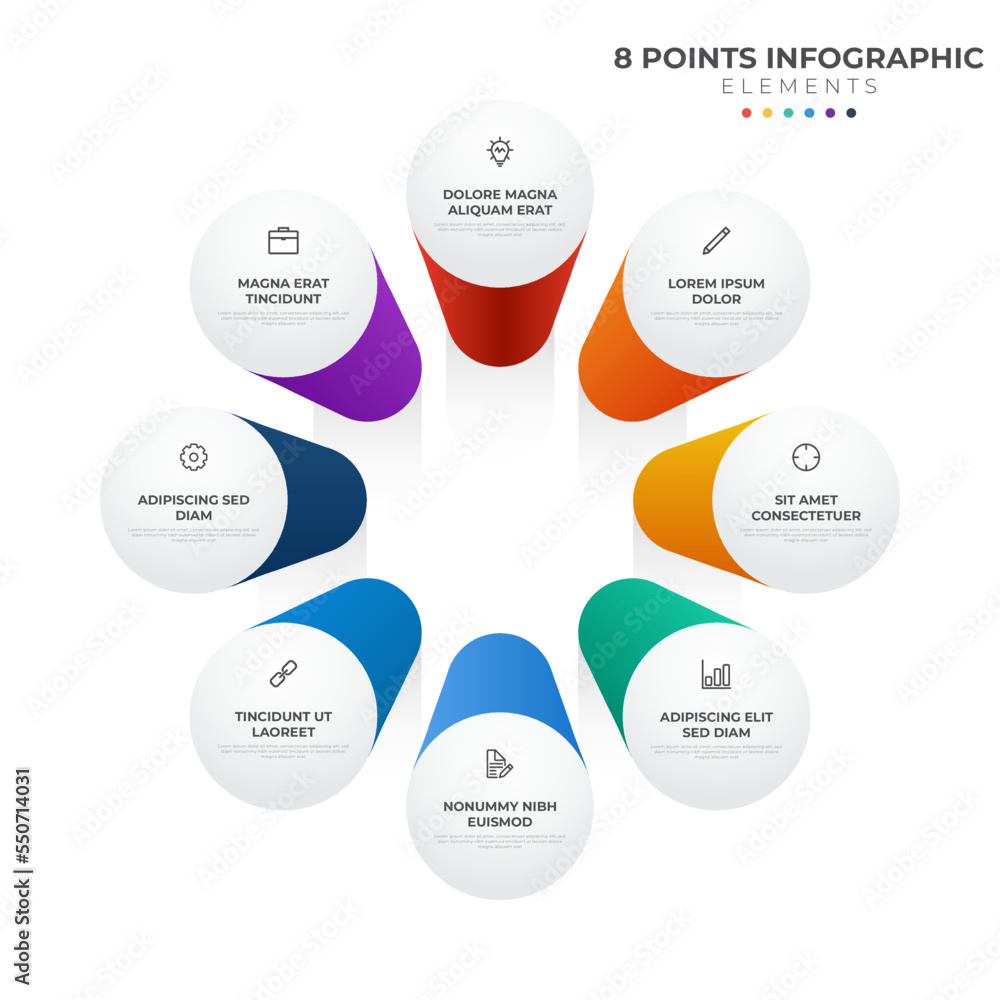 Poster 8 points circular infographic element, cycle layout diagram with icon and colorful color, can be use