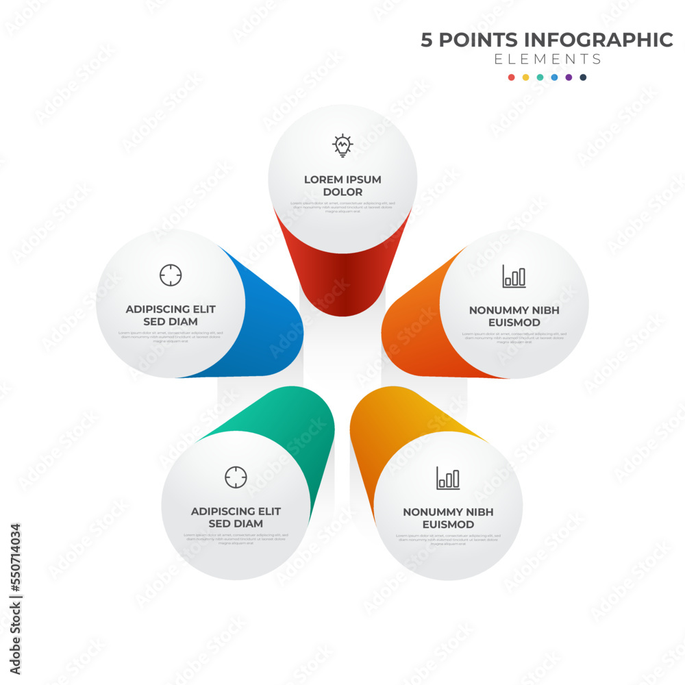 Poster 5 points circular infographic element, cycle layout diagram with icon and colorful color, can be use
