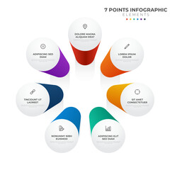 7 points circular infographic element, cycle layout diagram with icon and colorful color, can be used for presentation, banner, etc.