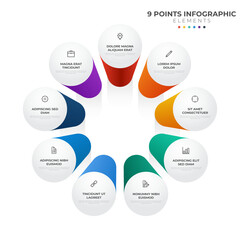 9 points circular infographic element, cycle layout diagram with icon and colorful color, can be used for presentation, banner, etc.