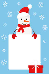 simple vector illustration snowman with white paper