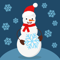 simple vector illustration funny snowman with snowflake