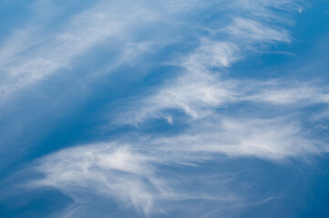 blue sky and white clouds, in the photo feather clouds on a blue background