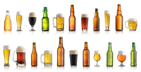 Set of different beer isolated