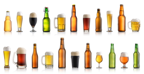 Set of different beer isolated