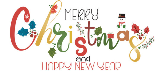 "Christmas" and New Year background. Xmas vector with flowers, snowman, snowflakes and leaves. Illustration Merry Christmas hello december month	
