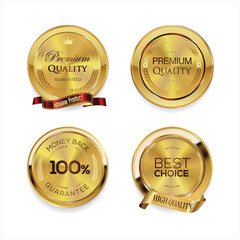 Collection of golden badges and labels retro premium quality 