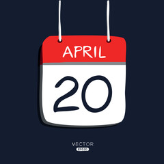 Creative calendar page with single day (20 April), Vector illustration.