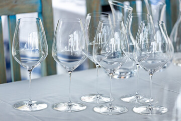 wine glasses on the table during a wine testing