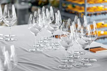 red or white wine glasses on the table during a wine tasting