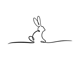 Continuous one line drawing of rabbit symbol of 2023. Continuous one line drawing of rabbit symbol of 2023. Doodle postcard with rabbit. Minimalist outline illustration of a bunny for design, graphic