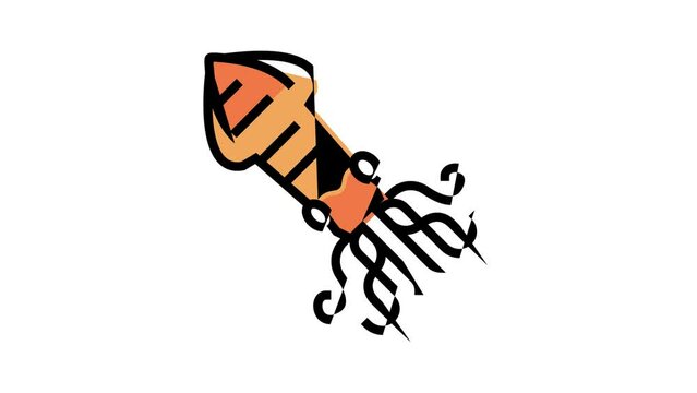 squid seafood color icon animation