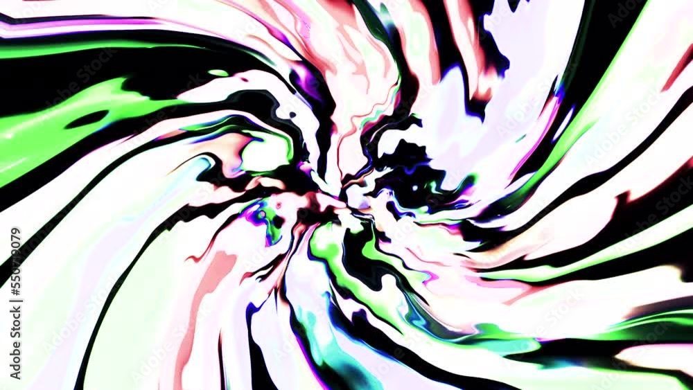 Poster moving flow of colorful spiral of paints. motion. slowing down flow of colors in moving spiral on bl
