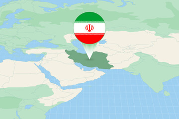 Map illustration of Iran with the flag. Cartographic illustration of Iran and neighboring countries.