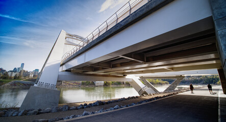 Naklejka premium walking under the Walterdale bridge, Edmonton, Alberta, canada