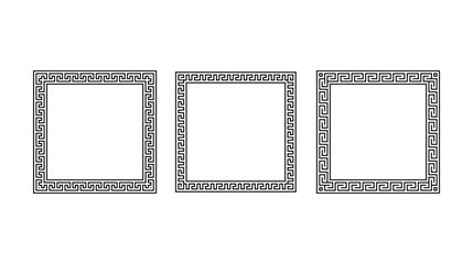 Greek ornament square frames set. Meander rectangle patterns collection. Ancient Greek fret borders. Geometric meandros motif. Vector