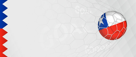 Banner design of a football ball with flag of Chile in football net, the goal by national soccer team of Chile.