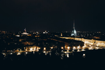 Night cityscape of Turin, Piemonte, Italy