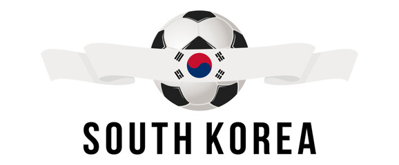 Soccer ball on the background of the flag of South Korea. A ribbon in the form of the flag of South Korea with a soccer ball in the center. Vector illustration for banner and poster. vector eps10
