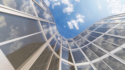 Obraz premium Architecture background facade of modern skyscrapers made of glass and metal 3d render